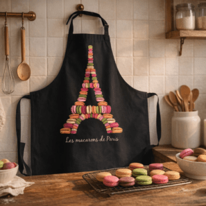Tablier de cuisine Macarons de Paris recyclé Noir 72 x 90