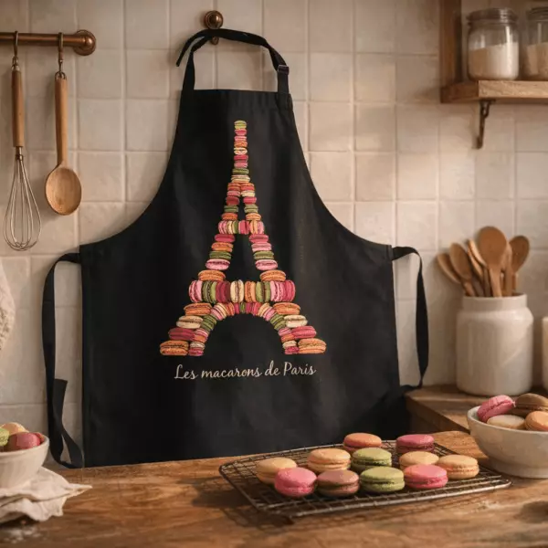 Küchenschürze Macarons de Paris recycelt Schwarz 72 x 90