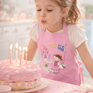 Tablier de cuisine enfant princesse et grenouille recyclé Rose 52 x 63