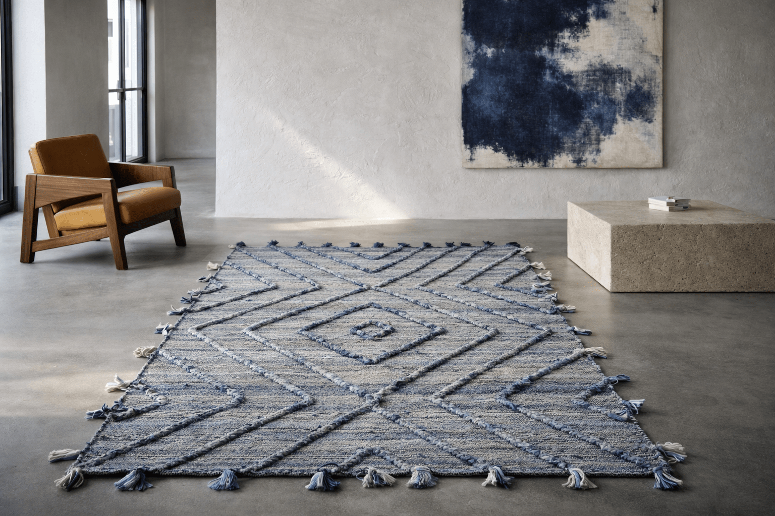 Tapis Worgan denim Bleu ivoire