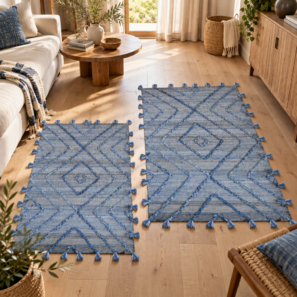 Alfombra de denim Worgan azul/marfil