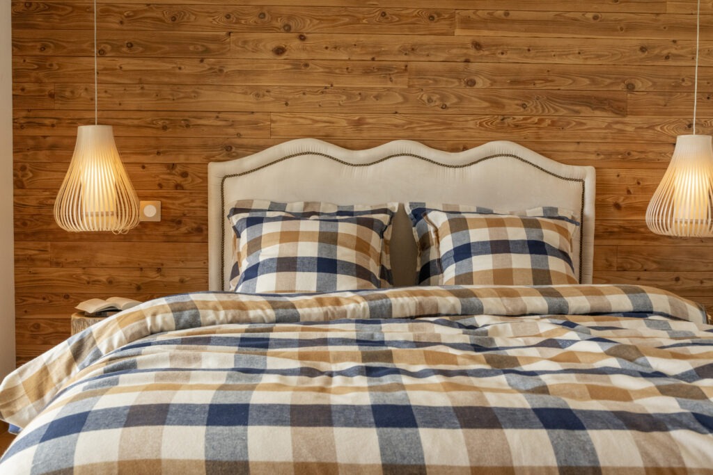 Linge de lit BASILE à carreaux bleus et beiges
