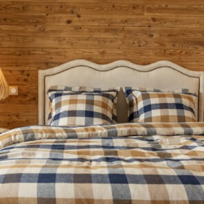 Linge de lit BASILE à carreaux bleus et beiges