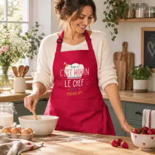 Recycelte Kochschürze „Chef maman“ in Rosa, 72 x 90