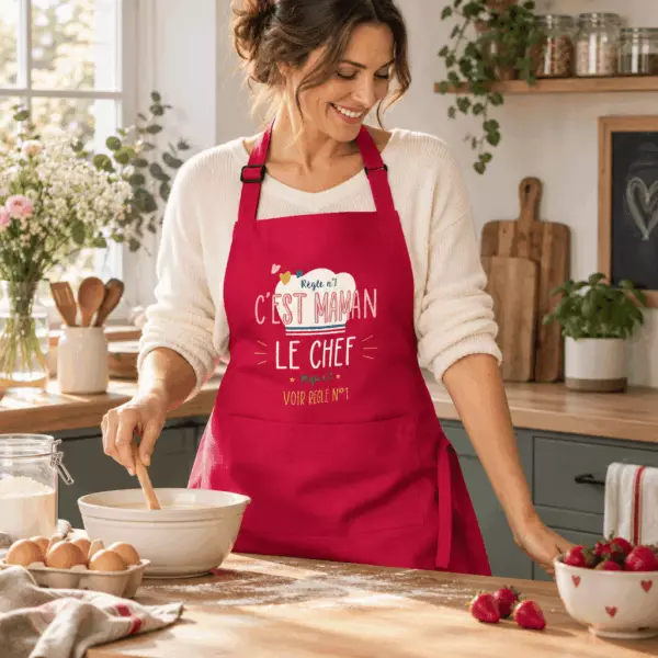 Tablier de cuisine Chef maman recyclé Rose 72 x 90
